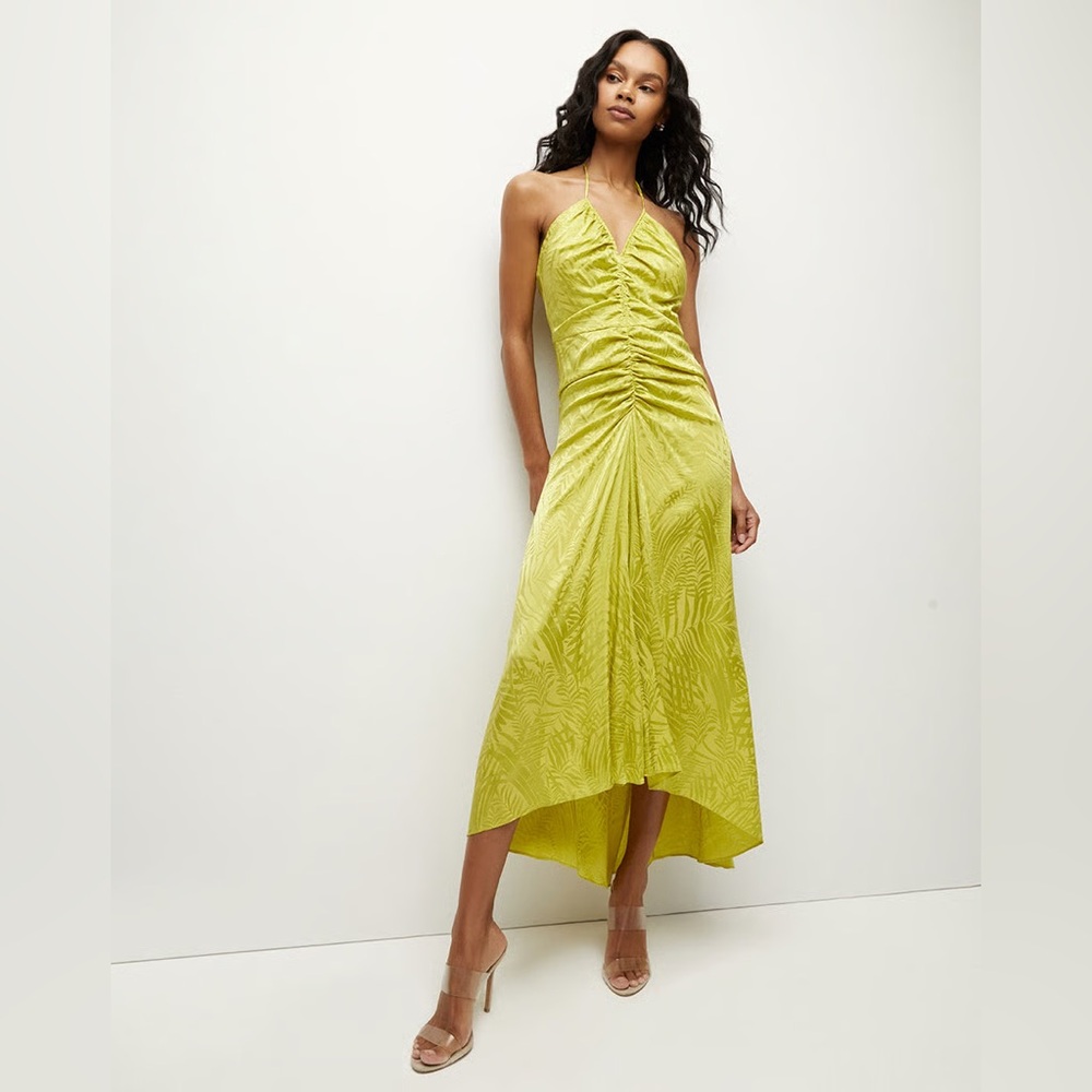 Veronica Beard Aldana Halter Dress - Chartreuse